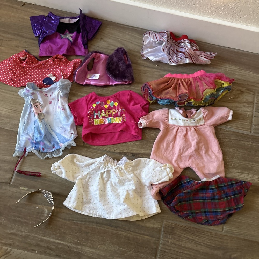 LOT OF 12 ASSORTED DOLL CLOTHES & Accessories Build A Bear, Og Dolls